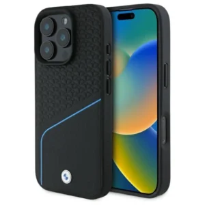 BMW Sign Leather Textured And Line MagSafe Case for iPhone 16 Pro Max - Blackeng