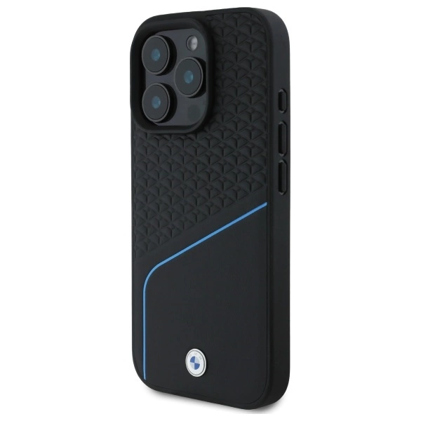 BMW Sign Leather Textured And Line MagSafe Case for iPhone 16 Pro Max - Blackeng