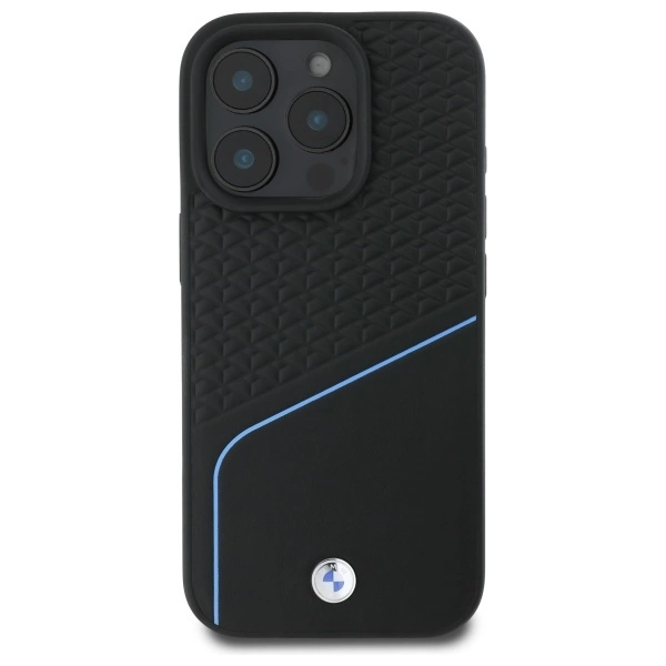 BMW Sign Leather Textured And Line MagSafe Case for iPhone 16 Pro Max - Blackeng