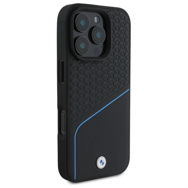 BMW Sign Leather Textured And Line MagSafe Case for iPhone 16 Pro Max - Blackeng
