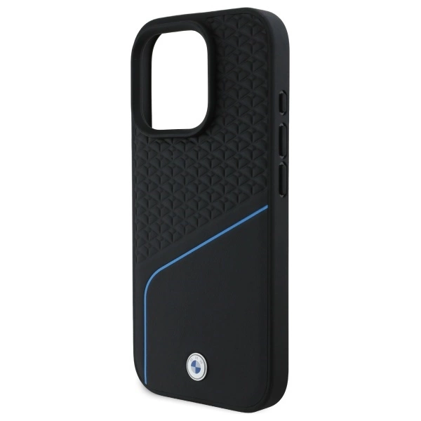 BMW Sign Leather Textured And Line MagSafe Case for iPhone 16 Pro Max - Blackeng