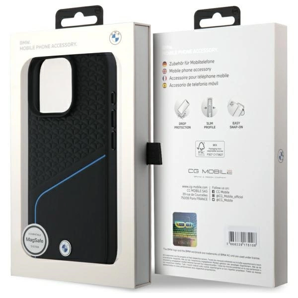BMW Sign Leather Textured And Line MagSafe Case for iPhone 16 Pro Max - Blackeng