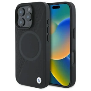 BMW Sign Leather Half Textured And Circle MagSafe case for iPhone 16 Pro Max - blackeng