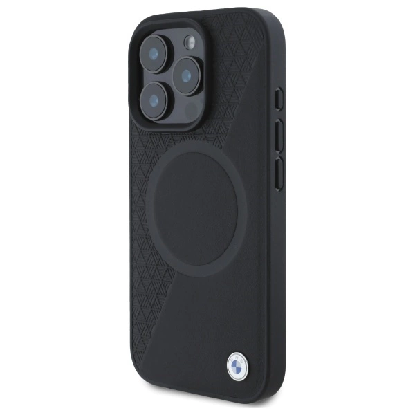 BMW Sign Leather Half Textured And Circle MagSafe case for iPhone 16 Pro Max - blackeng