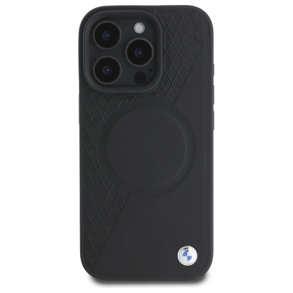 BMW Sign Leather Half Textured And Circle MagSafe case for iPhone 16 Pro Max - blackeng
