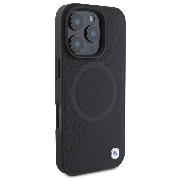 BMW Sign Leather Half Textured And Circle MagSafe case for iPhone 16 Pro Max - blackeng