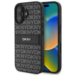 DKNY Texture Pattern Tonal Stripe iPhone 16 Case - Blackeng