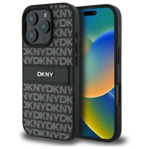 DKNY Texture Pattern Tonal Stripe iPhone 16 Pro Max Case - Blackeng