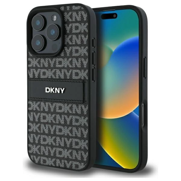 DKNY Texture Pattern Tonal Stripe iPhone 16 Pro Max Case - Blackeng