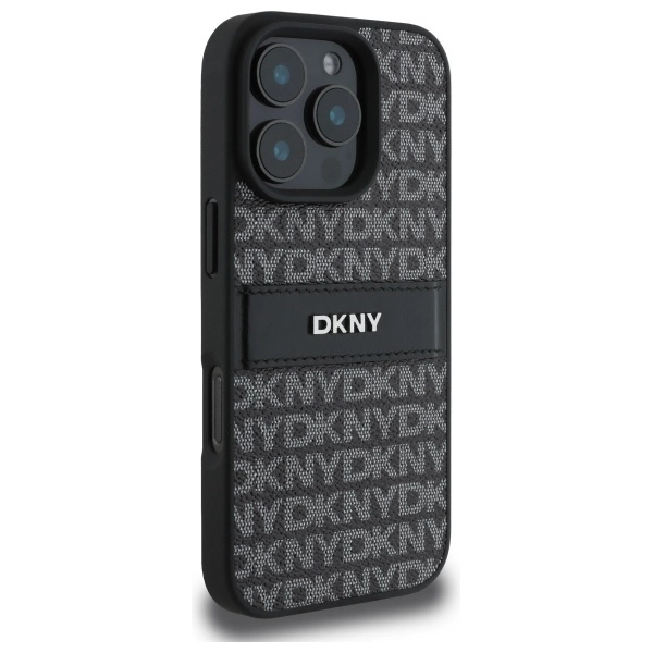 DKNY Texture Pattern Tonal Stripe iPhone 16 Pro Max Case - Blackeng
