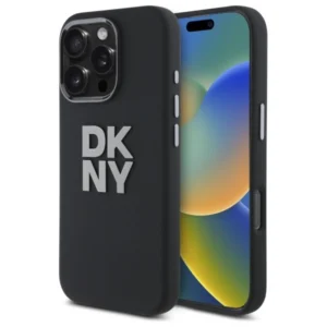DKNY Liquid Silicone Metal Logo iPhone 16 Pro Max Case - Blackeng