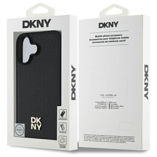 DKNY Repeat Pattern Stack Logo MagSafe iPhone 16 Case - Blackeng