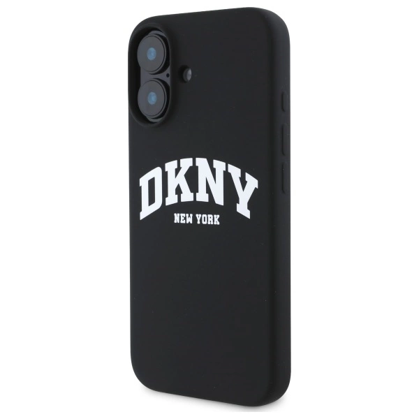 DKNY Silicone White Printed Logo MagSafe iPhone 16 Case - Blackeng