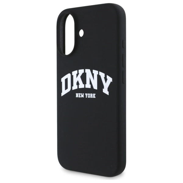 DKNY Silicone White Printed Logo MagSafe iPhone 16 Case - Blackeng