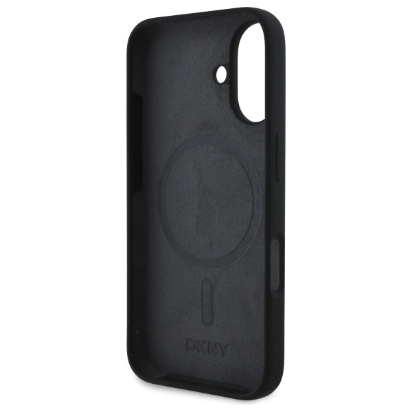 DKNY Silicone White Printed Logo MagSafe iPhone 16 Case - Blackeng