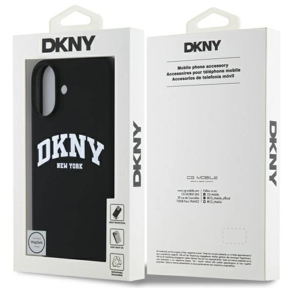 DKNY Silicone White Printed Logo MagSafe iPhone 16 Case - Blackeng