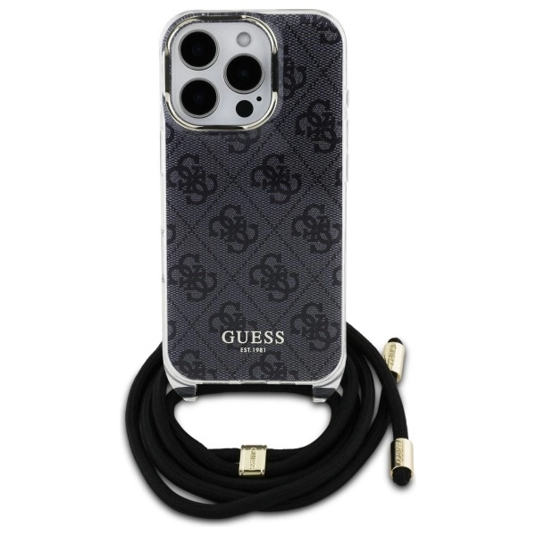 Guess Crossbody Cord 4G Print Case with Lanyard for iPhone 16 Pro - Blackeng