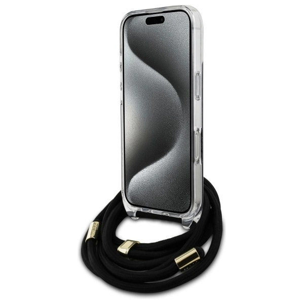 Guess Crossbody Cord 4G Print Case with Lanyard for iPhone 16 Pro - Blackeng