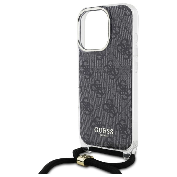 Guess Crossbody Cord 4G Print Case with Lanyard for iPhone 16 Pro - Blackeng