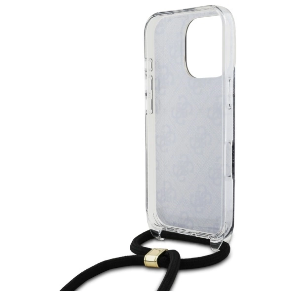 Guess Crossbody Cord 4G Print Case with Lanyard for iPhone 16 Pro - Blackeng