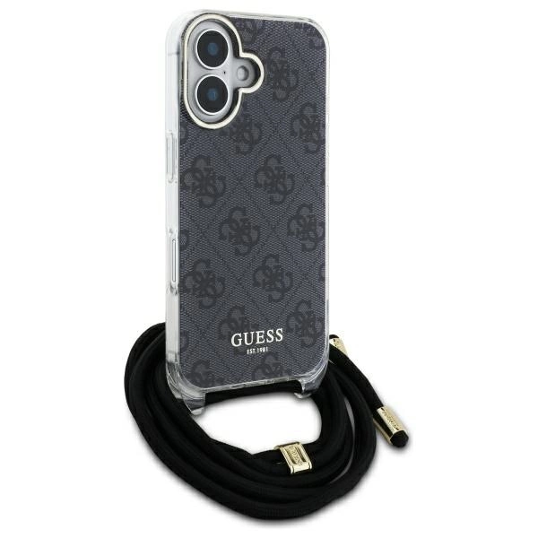 Guess Crossbody Cord 4G Print Case with Lanyard for iPhone 16 Pro - Blackeng