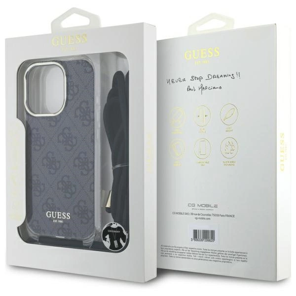 Guess Crossbody Cord 4G Print Case with Lanyard for iPhone 16 Pro - Blackeng