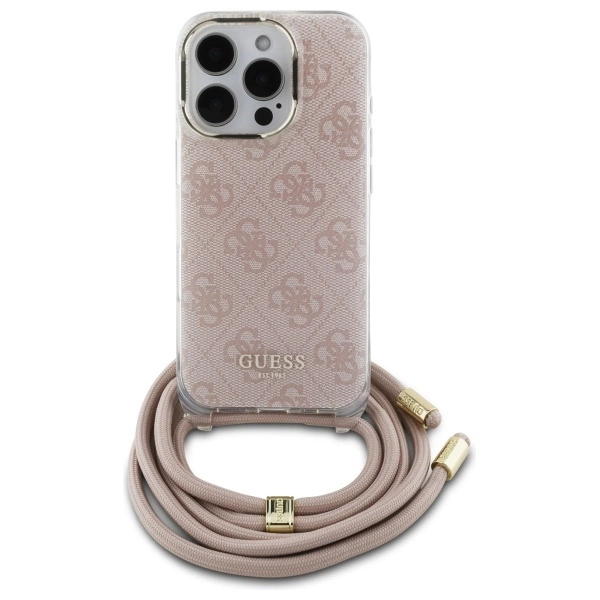 Guess Crossbody Cord 4G Print Case with Lanyard for iPhone 16 Pro - Pinkeng