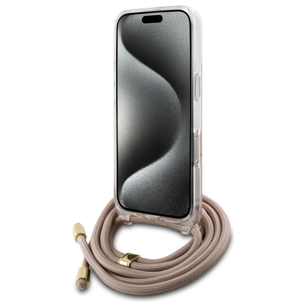 Guess Crossbody Cord 4G Print Case with Lanyard for iPhone 16 Pro - Pinkeng