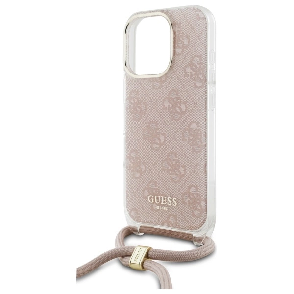 Guess Crossbody Cord 4G Print Case with Lanyard for iPhone 16 Pro - Pinkeng