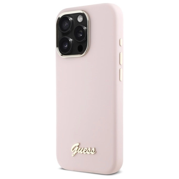 Guess Silicone Script Metal Logo & Frame iPhone 16 Pro Case - Pinkeng