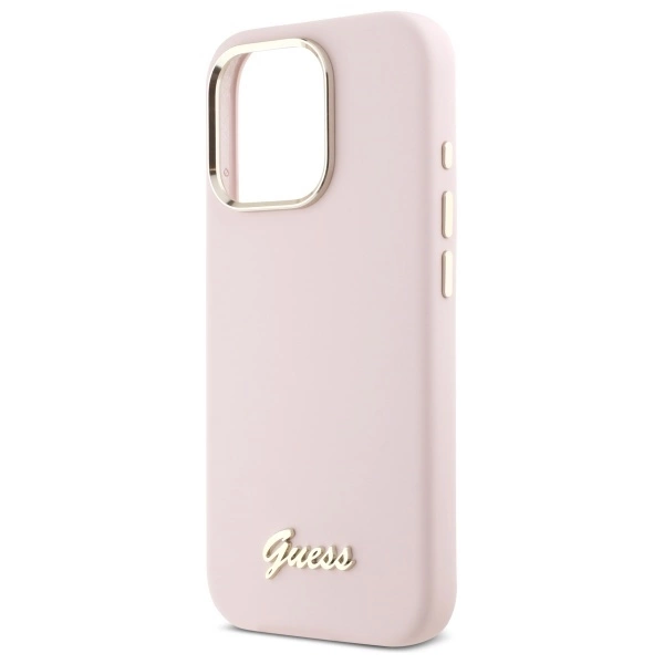 Guess Silicone Script Metal Logo & Frame iPhone 16 Pro Case - Pinkeng