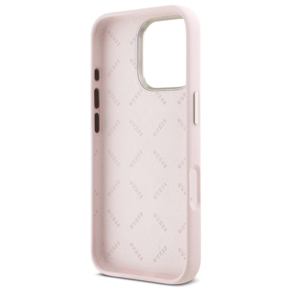 Guess Silicone Script Metal Logo & Frame iPhone 16 Pro Case - Pinkeng