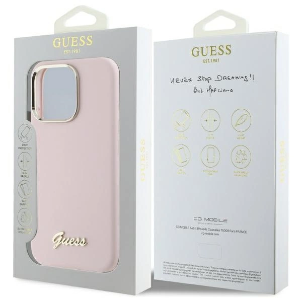 Guess Silicone Script Metal Logo & Frame iPhone 16 Pro Case - Pinkeng