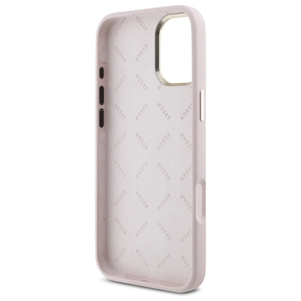 Guess Silicone Script Metal Logo & Frame iPhone 16 Plus Case - Pinkeng