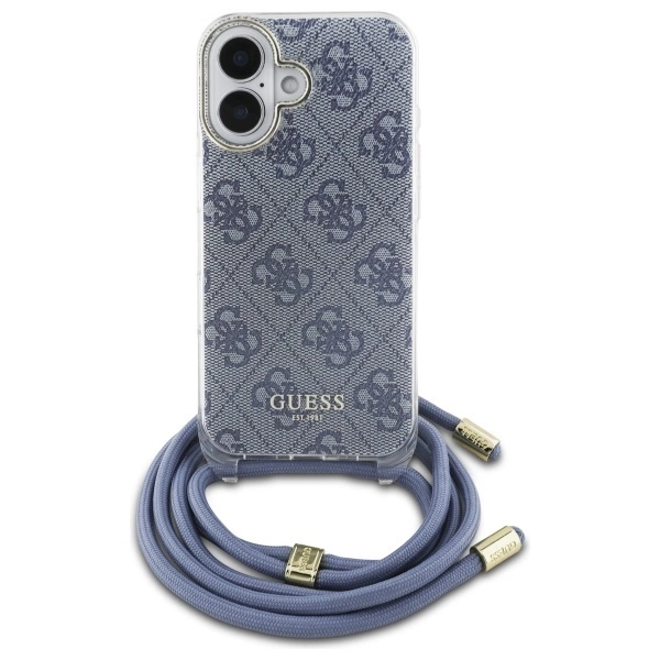 Guess Crossbody Cord 4G Print Case with Lanyard for iPhone 16 - Blueeng
