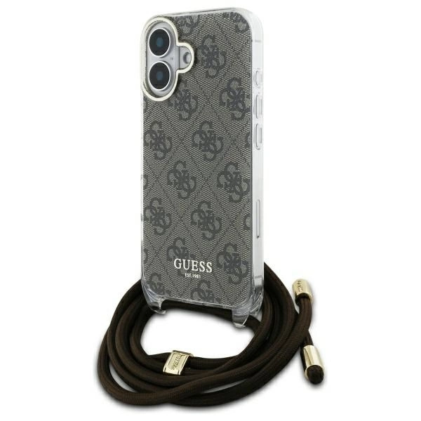 Guess Crossbody Cord 4G Print Case with Lanyard for iPhone 16 - Browneng