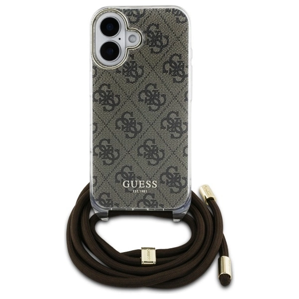 Guess Crossbody Cord 4G Print Case with Lanyard for iPhone 16 - Browneng
