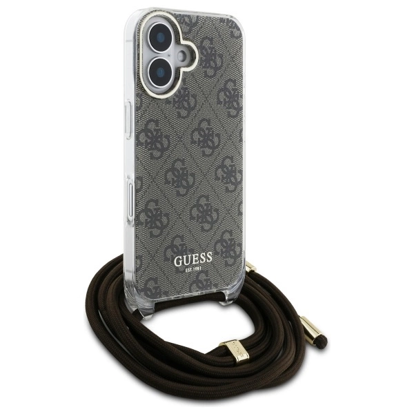 Guess Crossbody Cord 4G Print Case with Lanyard for iPhone 16 - Browneng