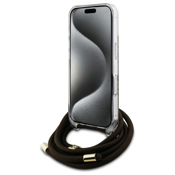 Guess Crossbody Cord 4G Print Case with Lanyard for iPhone 16 - Browneng