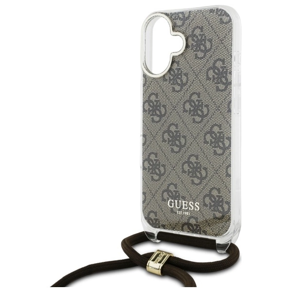 Guess Crossbody Cord 4G Print Case with Lanyard for iPhone 16 - Browneng
