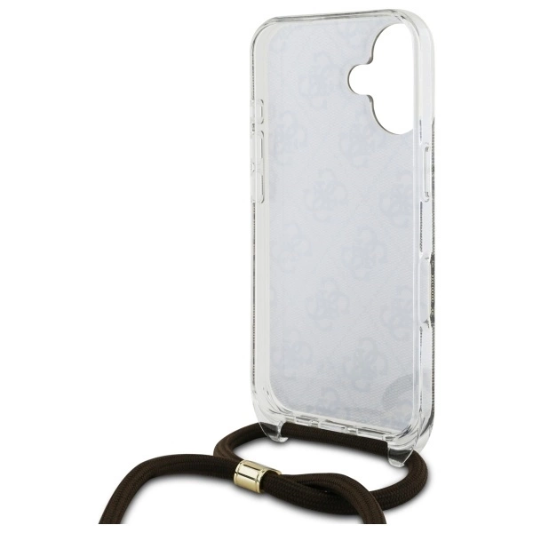 Guess Crossbody Cord 4G Print Case with Lanyard for iPhone 16 - Browneng