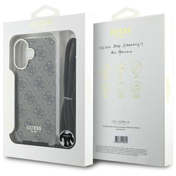 Guess Crossbody Cord 4G Print Case with Lanyard for iPhone 16 - Browneng