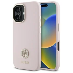 Guess Silicone Logo Strass 4G case for iPhone 16 - light pinkeng