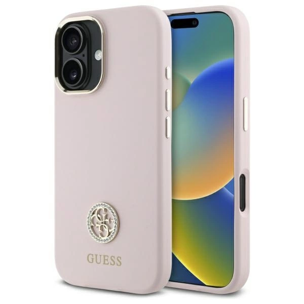 Guess Silicone Logo Strass 4G case for iPhone 16 - light pinkeng
