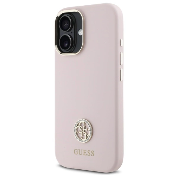 Guess Silicone Logo Strass 4G case for iPhone 16 - light pinkeng