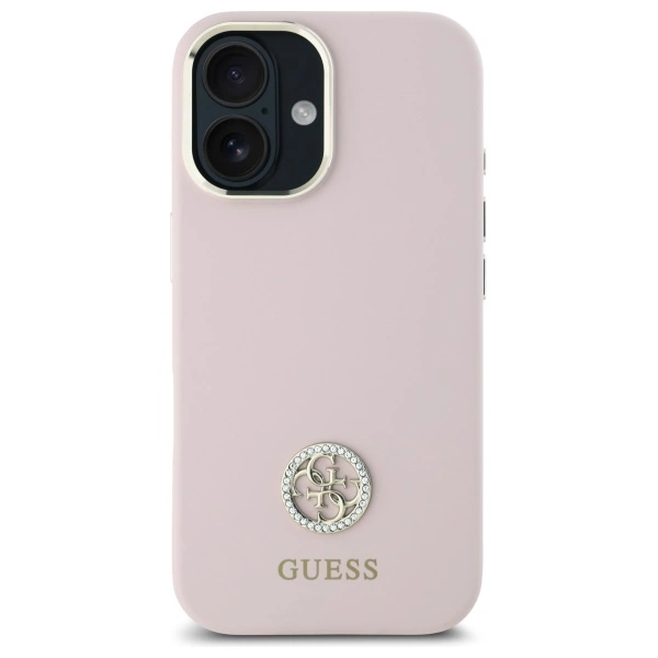 Guess Silicone Logo Strass 4G case for iPhone 16 - light pinkeng