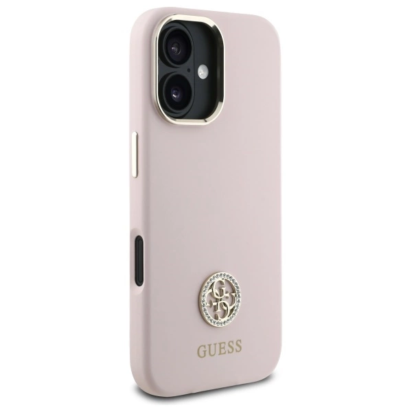 Guess Silicone Logo Strass 4G case for iPhone 16 - light pinkeng