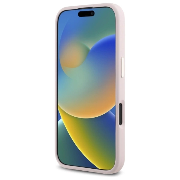 Guess Silicone Logo Strass 4G case for iPhone 16 - light pinkeng