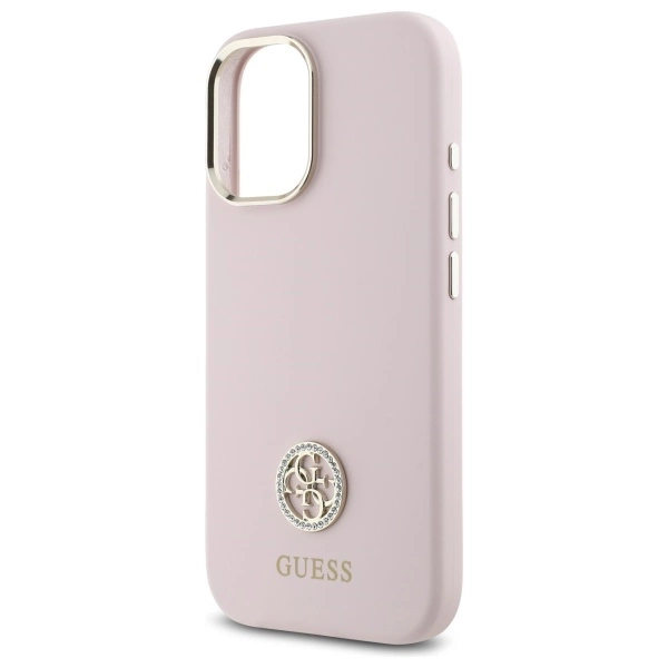 Guess Silicone Logo Strass 4G case for iPhone 16 - light pinkeng