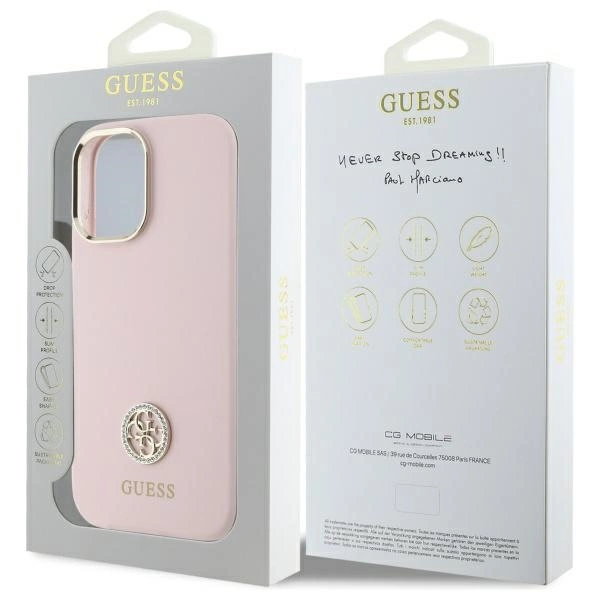 Guess Silicone Logo Strass 4G case for iPhone 16 - light pinkeng
